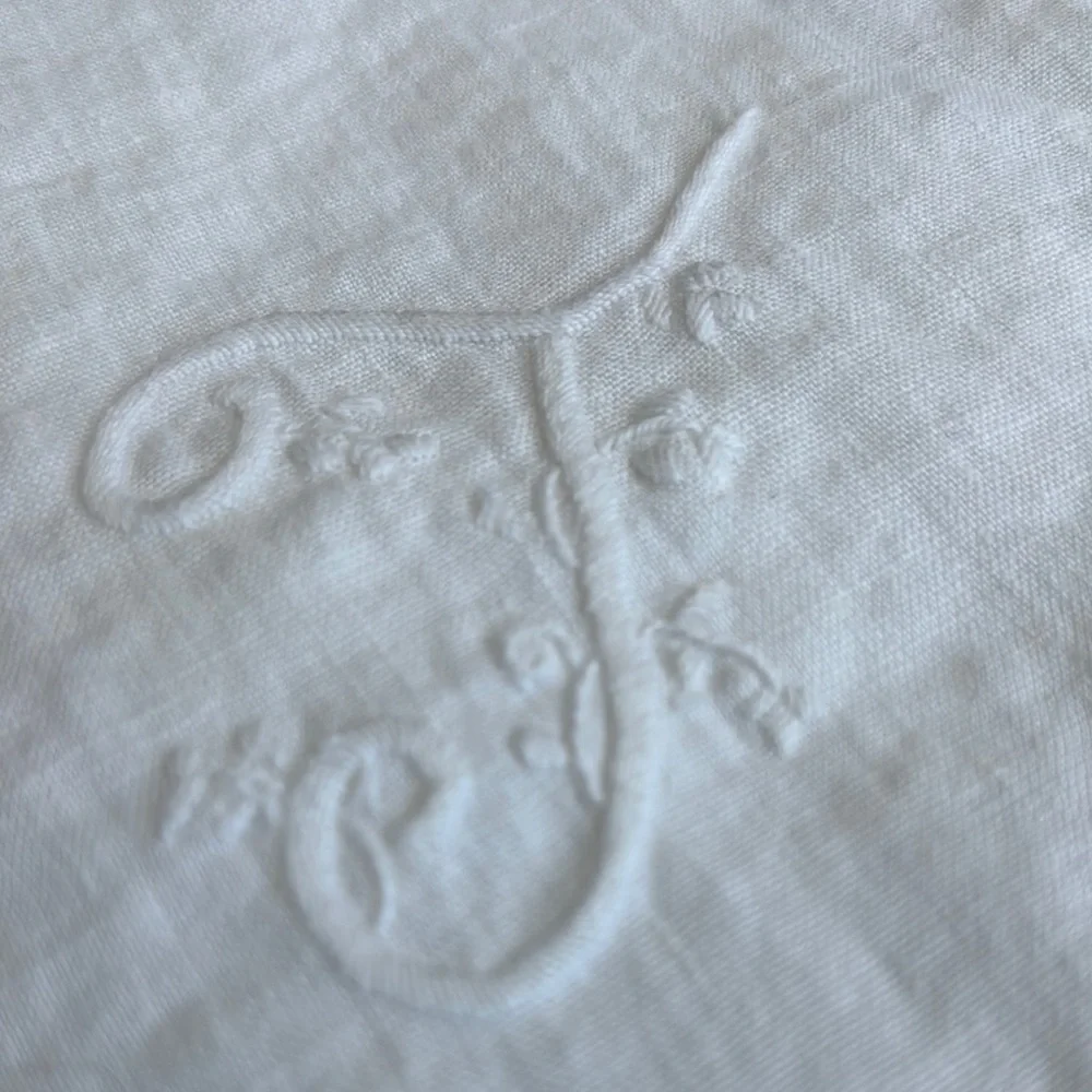 White Monogrammed “T” Linen Towel